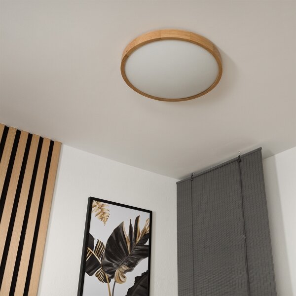 Brilagi-LED RGBW Димируем таванен осветител CARVALHO SLIM 3xE27/9W/230V Wi‑Fi, дъб, Ø47 см