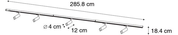 Модерна 1-фазна релсова система с 5 броя прожектори 35мм черни - Jeana Luxe