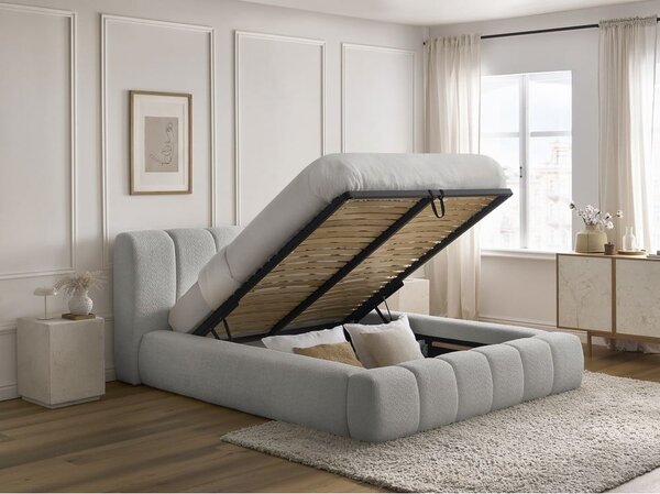 Светлосиво двойно легло 180x200 cm тапицирано с място за съхранение с включена подматрачна рамка Denali – Bobochic Paris