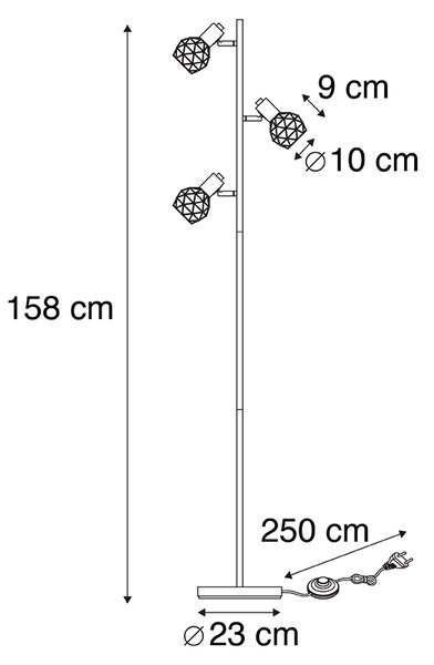 Подова лампа черна с медни 3 светлини - Мрежа