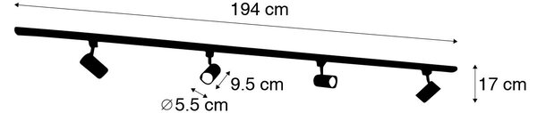 Модерна 1-фазова релсова система за осветление с 4 черни прожектора - Iconic Jeana