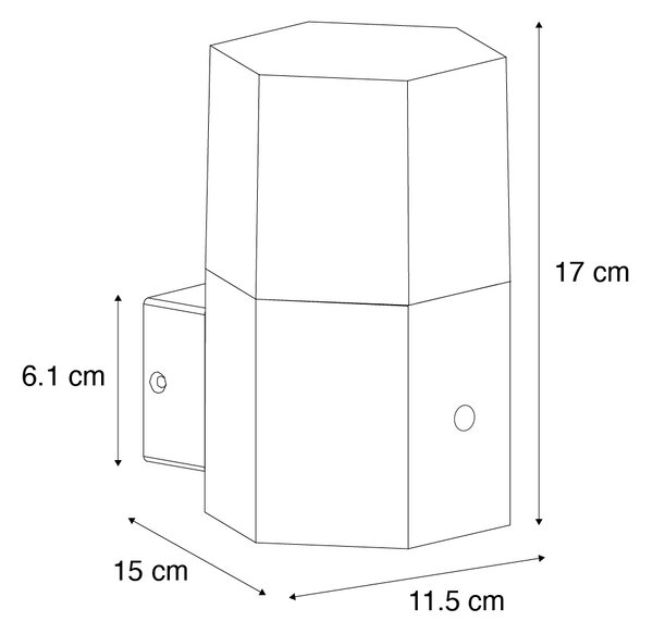 Външна стенна лампа черна с димно стъкло шестоъгълник и сензор за здрач - Дания