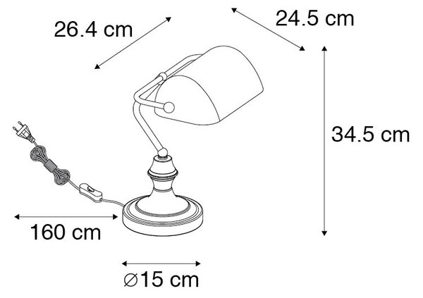 Класическа нотариална лампа бронз с кехлибарено стъкло - Banker