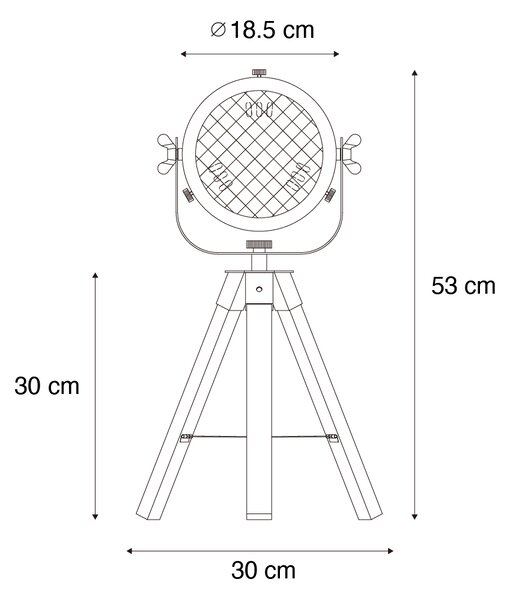 Индустриална настолна лампа триножник от стомана с дървена възможност за накланяне - Emado