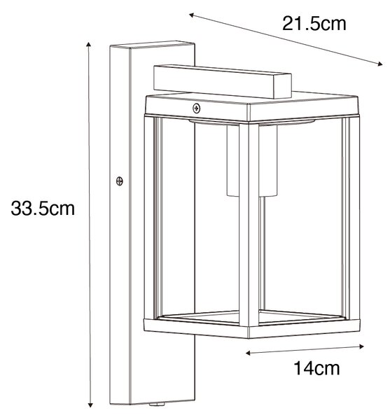 Външен стенен фенер черен с оребрено стъкло и сензор светло-тъмно - Charlois