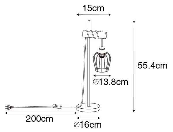 Селска настолна лампа черна с дърво - Stronk