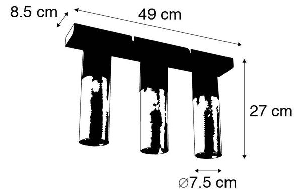 Индустриална плафониера черна със златисто продълговата 3-светлинна - Raspi
