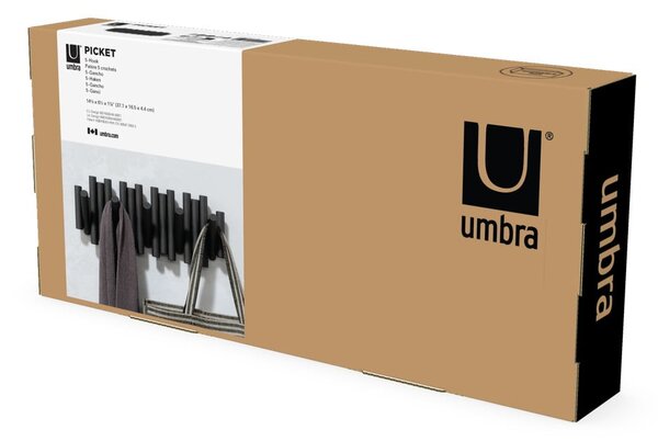 Черна стенна закачалка от борова дървесина Picket - Umbra