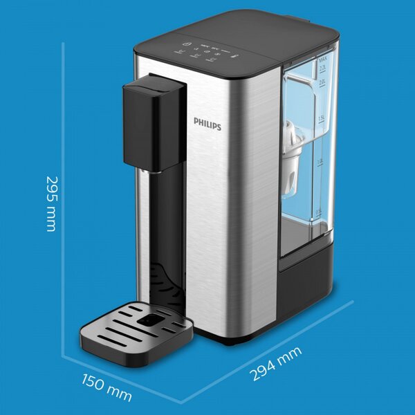 Диспенсър за филтриране и загряване на вода Philips ADD5906S/10, 2200W, 2.2 л, 5-38°C, Micro X-Clean Softening+, Инокс/черен