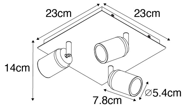 Модерен спот черен квадрат 3-светлинен IP44 - Ducha