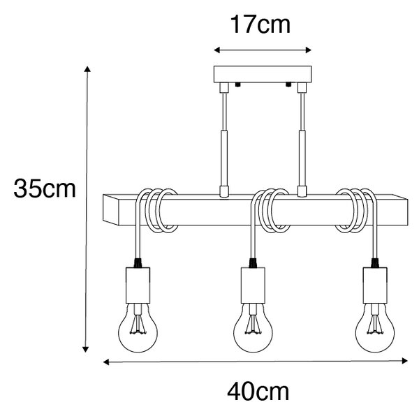 Индустриална висяща лампа от дърво със стомана 3 -light - Gallow