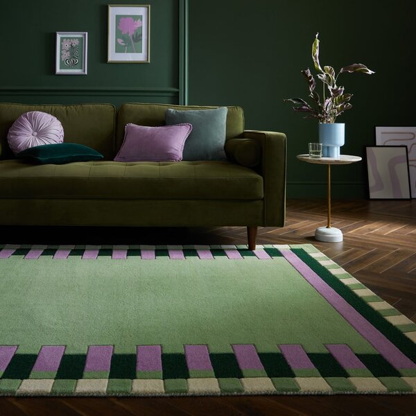 Зелено-лилав ръчно изработен вълнен килим 160x230 cm Kai Wool Border – Flair Rugs