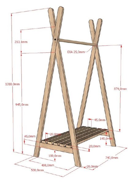 Детска закачалка от масивен дъб в естествен цвят 74x132 cm Forrest – Vipack