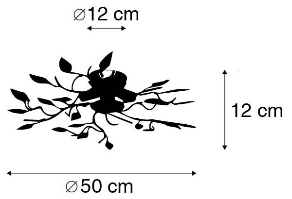 Винтидж плафон черен със злато 50 см 3 лампи - Foglie