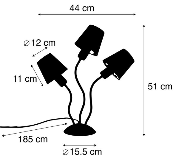 Дизайнерска настолна лампа черна 3-светлинна с абажури - Wimme