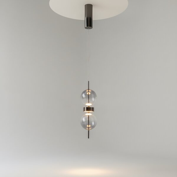 Maytoni LED висяща лампа DOUBLE MOON, димно сиво, Ø 12 см, стъкло, Сив, Дневна/трапезария, Стъкло, Модерен, Глобус