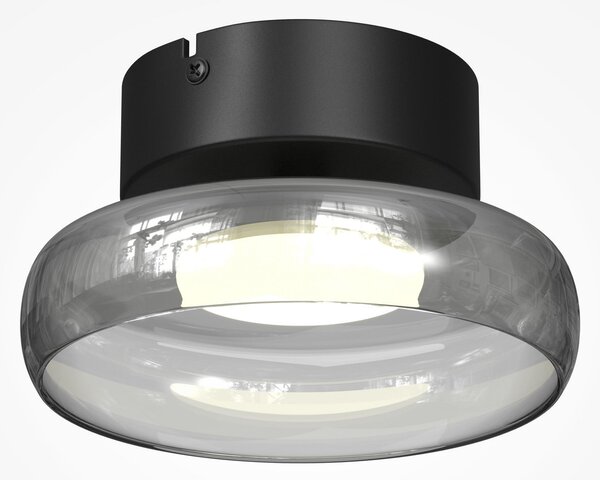 Maytoni LED таванна лампа FLOAT, сиво/черно, Ø 20 см, стъкло/метал, Затъмняване, Сив, Дневна/трапезария, Стъкло, Модерен