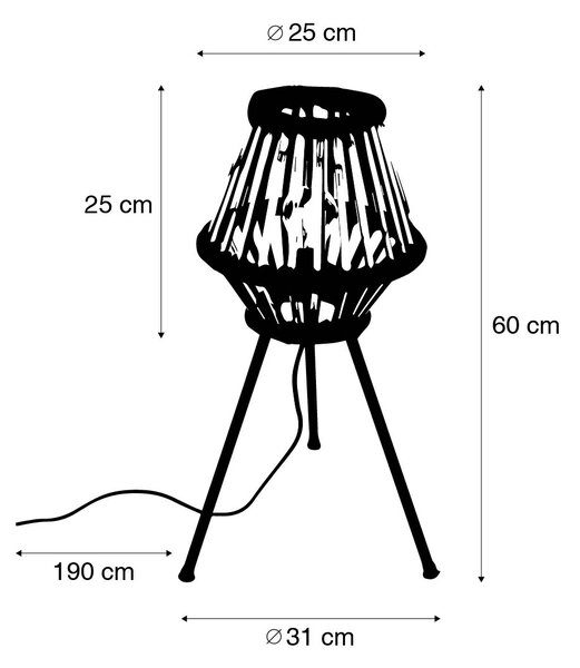 Селска настолна лампа статив бамбук с черно - Evalin