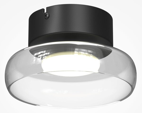 Maytoni LED таванна лампа FLOAT, прозрачна/черна, Ø 20 см, стъкло/метал, Затъмняване, Прозрачен, Дневна/трапезария, Стъкло, Модерен
