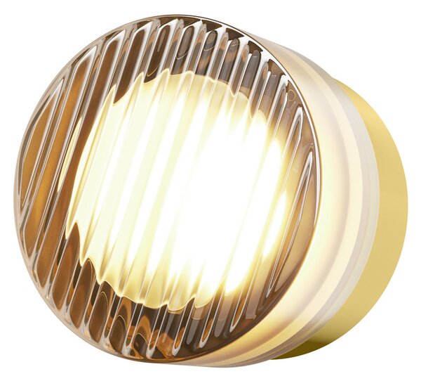 Maytoni LED стенна лампа OLO, месинг/кехлибар с текстура, Ø 13 см CCT, Злато / месинг, Дневна/трапезария, Стъкло, Модерен
