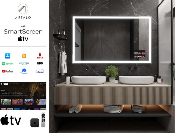 SMART огледало със светодиодно осветление M1 premium + SmartScreen with Apple TV
