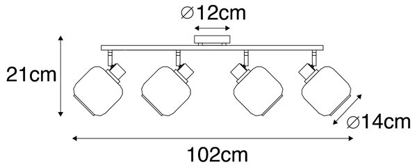 Спот за таван черен със злато с дим стъкло 4-светлина - Zuzanna