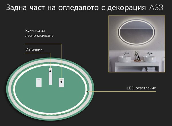 Овално огледало с LED подсветка A33