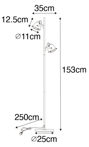 Индустриална подова лампа черна 2 лампи - Emado
