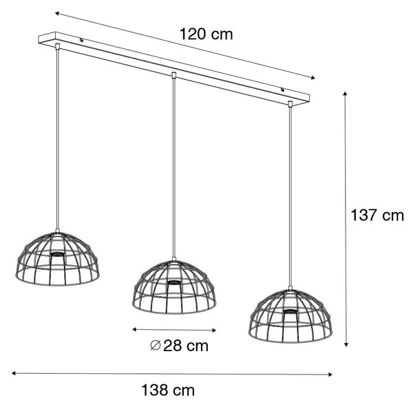 Индустриална висяща лампа черна 3-светлинна - Hanze