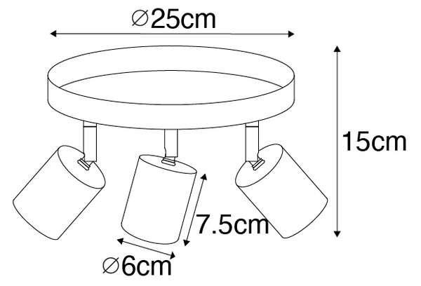 Модерна плафониерна месингова регулируема кръгла 3 лампи - Java
