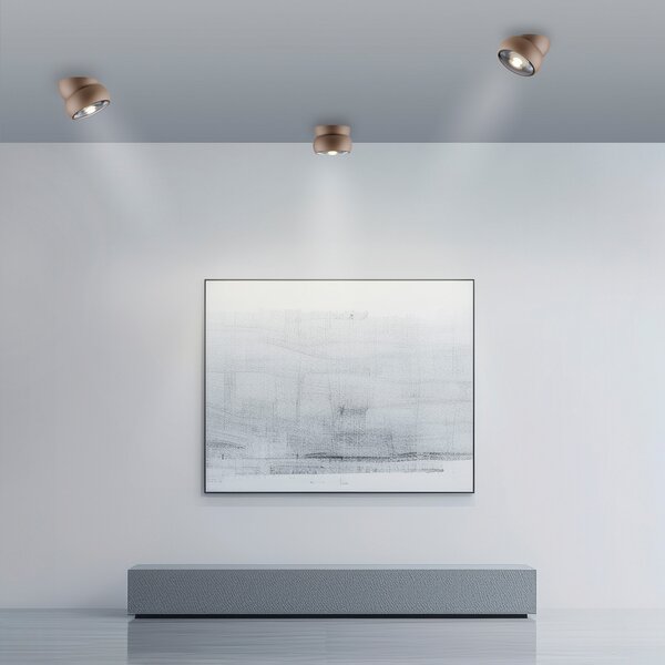 PURE LED спот за таван Move, Ø 12 см, бронзов цвят, метал/стъкло, Затъмняване, Бронзов / античен месинг, Дневна/трапезария, Метал, Модерен