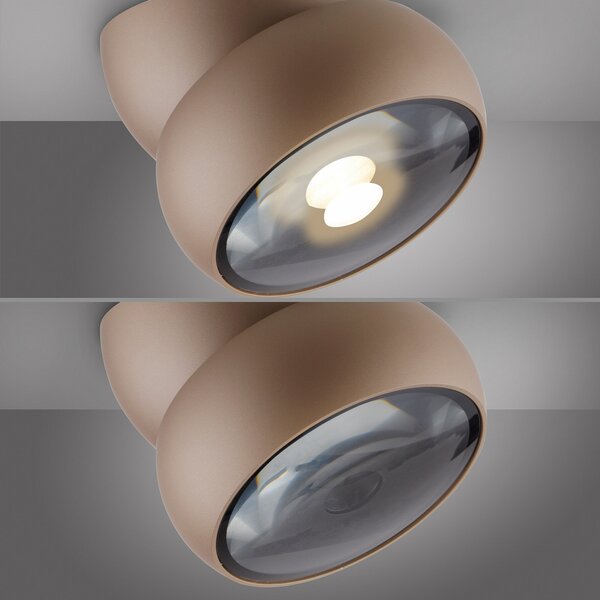 PURE LED спот за таван Move, Ø 12 см, бронзов цвят, метал/стъкло, Затъмняване, Бронзов / античен месинг, Дневна/трапезария, Метал, Модерен