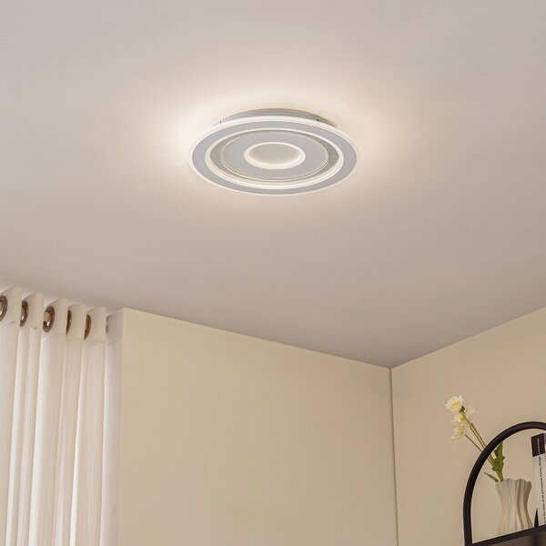 Lindby LED плафон Lorvik, Ø 40 cm, бял, CCT, с регулиране на яркостта, Затъмняване, Бял, Дневна/трапезария, Метал, Модерен
