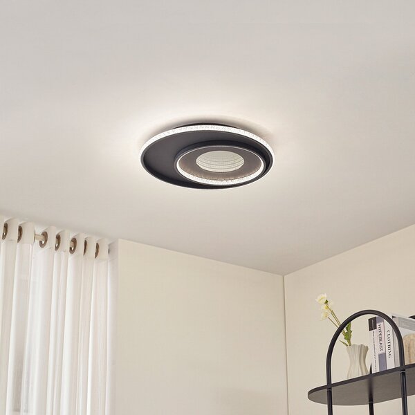 Lindby LED плафон Inessa, Ø 51 cm, черен, CCT, с регулиране на яркостта, Затъмняване, Черен, Дневна/трапезария, Метал, Модерен