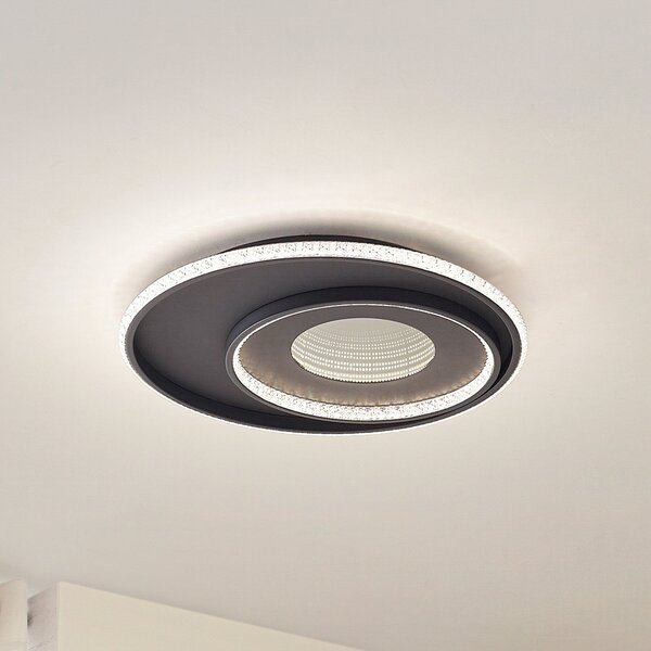 Lindby LED плафон Inessa, Ø 51 cm, черен, CCT, с регулиране на яркостта, Затъмняване, Черен, Дневна/трапезария, Метал, Модерен