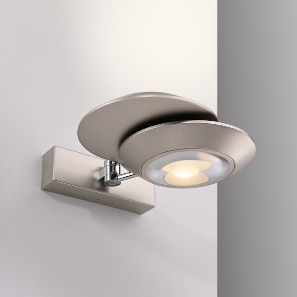 PURE LED стенна лампа Oculis, сребрист цвят, 30 см, желязо, с 2 лампи, Затъмняване, Металик, Дневна/трапезария, Метал, Модерен