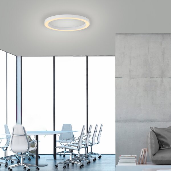 PURE LED таванска лампа Lines, Ø 50 cm, бяла CCT, дистанционно управление, Затъмняване, Бял, Дневна/трапезария, Метал, Модерен
