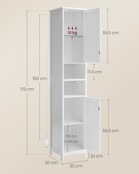 Шкаф за баня White Vasagle 30x30x170 cm