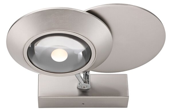 PURE LED стенна лампа Oculis, сребрист цвят, 30 см, желязо, с 2 лампи, Затъмняване, Металик, Дневна/трапезария, Метал, Модерен