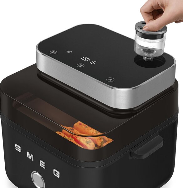 Фритюрник с горещ въздух Smeg Collezione AFC01BLMAU, 1450W, 7.3 л, 40-200°C, 7 програми, Двоен режим, Сензорно управление, Таймер, LED, Черен