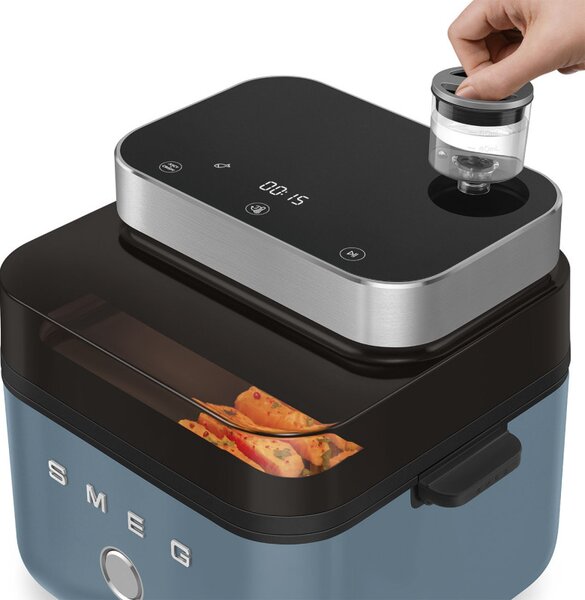 Фритюрник с горещ въздух Smeg Collezione AFC01SBMAU, 1450W, 7.3 л, 40-200°C, 7 програми, Двоен режим, Сензорно управление, Таймер, LED, Син