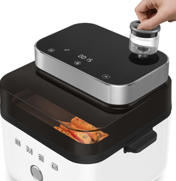 Фритюрник с горещ въздух Smeg Collezione AFC01WHMAU, 1450W, 7.3 л, 40-200°C, 7 програми, Двоен режим, Сензорно управление, Таймер, LED, Бял