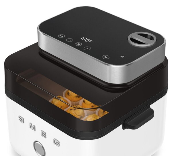 Фритюрник с горещ въздух Smeg Collezione AFC01WHMAU, 1450W, 7.3 л, 40-200°C, 7 програми, Двоен режим, Сензорно управление, Таймер, LED, Бял