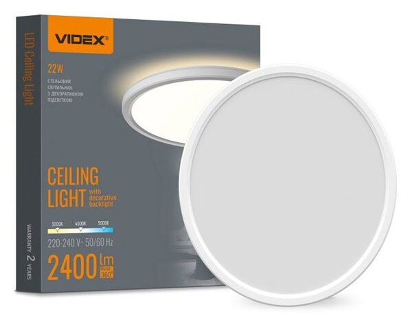 LED панел Videx VL-DL5R-22CW, 24W, 240V, 2400lm, регулируем (3000K-5000K), бяла рамка, защита (IP54), бял