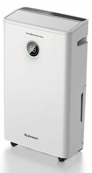 Обезвлажнител Rohnson R-91216, 200W, 5.5 l резервоар, подходящ за помещения с площ до 100 м², ниско ниво на шум, функция за заключване за деца, бял