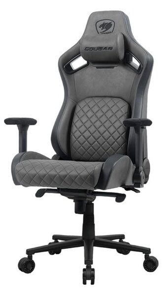 Геймърски стол Cougar Gaming Defensor S Jet Gray F, до 150kg, Class 4 газов амортисьор, 4D регулируеми подлакътници, лумбална опора, заден джоб, сив
