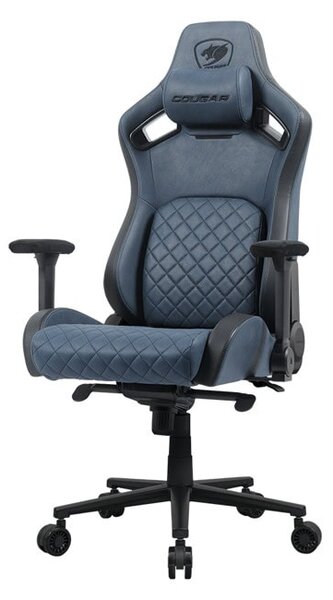 Геймърски стол Cougar Gaming Defensor S Navy Blue F, до 150kg, Class 4 газов амортисьор, 4D регулируеми подлакътници, лумбална опора, заден джоб, син