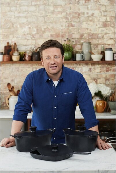 Чугунена тенджера Tefal E2125455 Jamie Oliver, 5.1 л, 45 см, Овална форма, До 250C, Емайлирана, Индукция, Черен