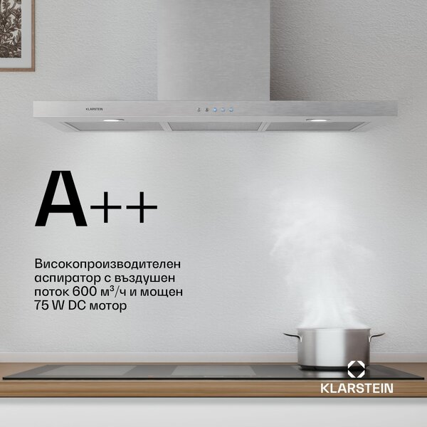 Klarstein Limelight, абсорбатор, 90 см, абсорбаторза стена, 600 m³ / h, неръждаема стомана
