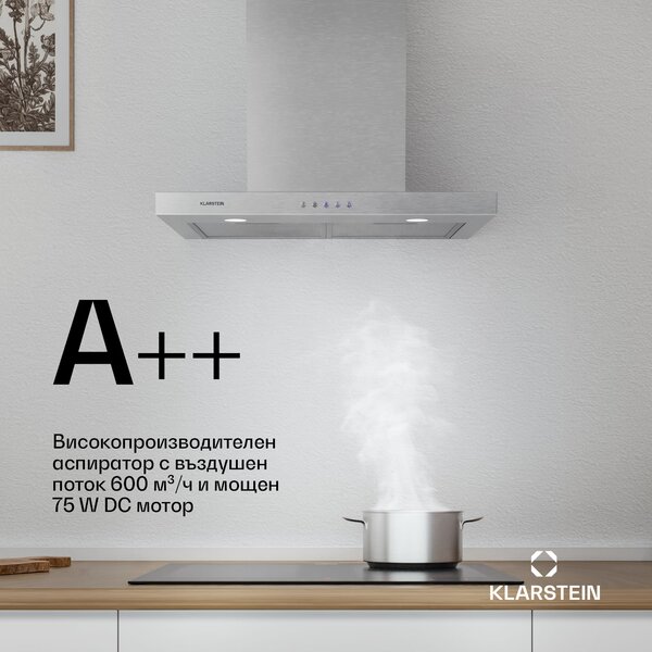 Klarstein Limelight, абсорбатор, 60 cm, стенен абсорбатор, 600 m³/ч, неръждаема стомана
